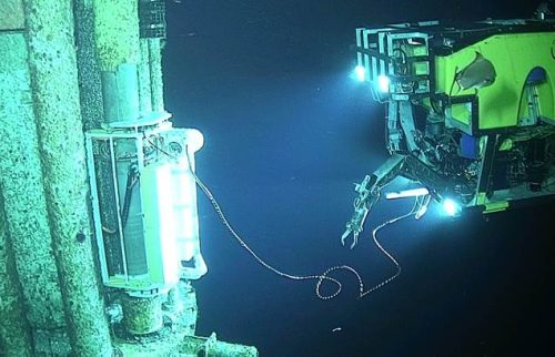 An image of a Sonomatic Subsea ROV performing a subsea inspection