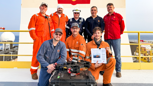 Image of the team from the Shell FPSO Cargo Oil Tank Special Survey in collaboration with Sonomatic, Geo Oceans, and AUAV Image of the team from the Shell FPSO Cargo Oil Tank Special Survey in collaboration with Sonomatic, Geo Oceans, and AUAV